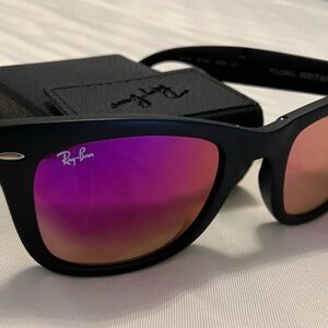 Ray-Ban Foldable Wafer Sunglasses -Custom made -Matte Black -Frames Pink Lenses